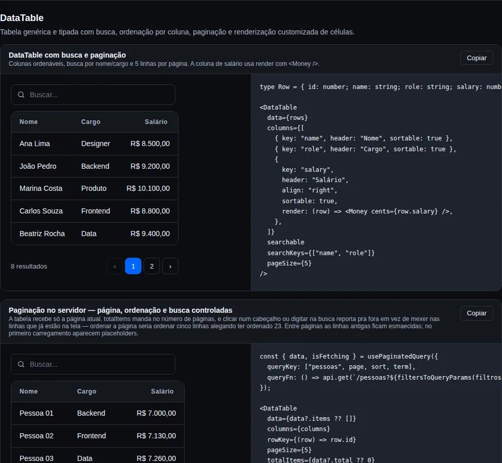 DataTable — escuro