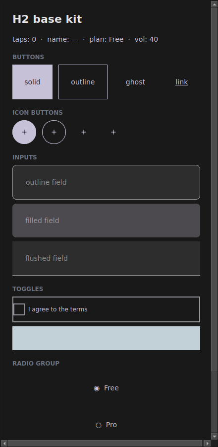 O mesmo kit em dark mode