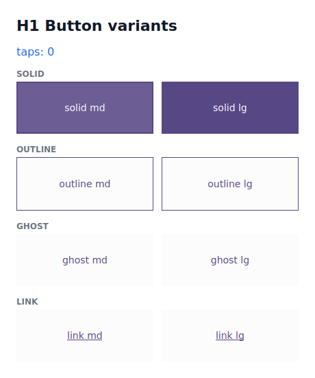 As quatro variantes de Button no simulador Qt